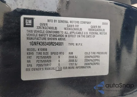 2009 Chevrolet Suburban 1500 Ltz z USA, uszkodzony, nr VIN 1GNFK36349R294901